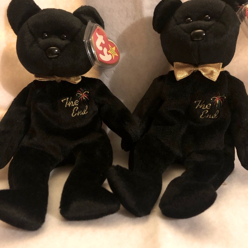 Ty Beanie Babies 'The End' Black Bears with Gold Bow
